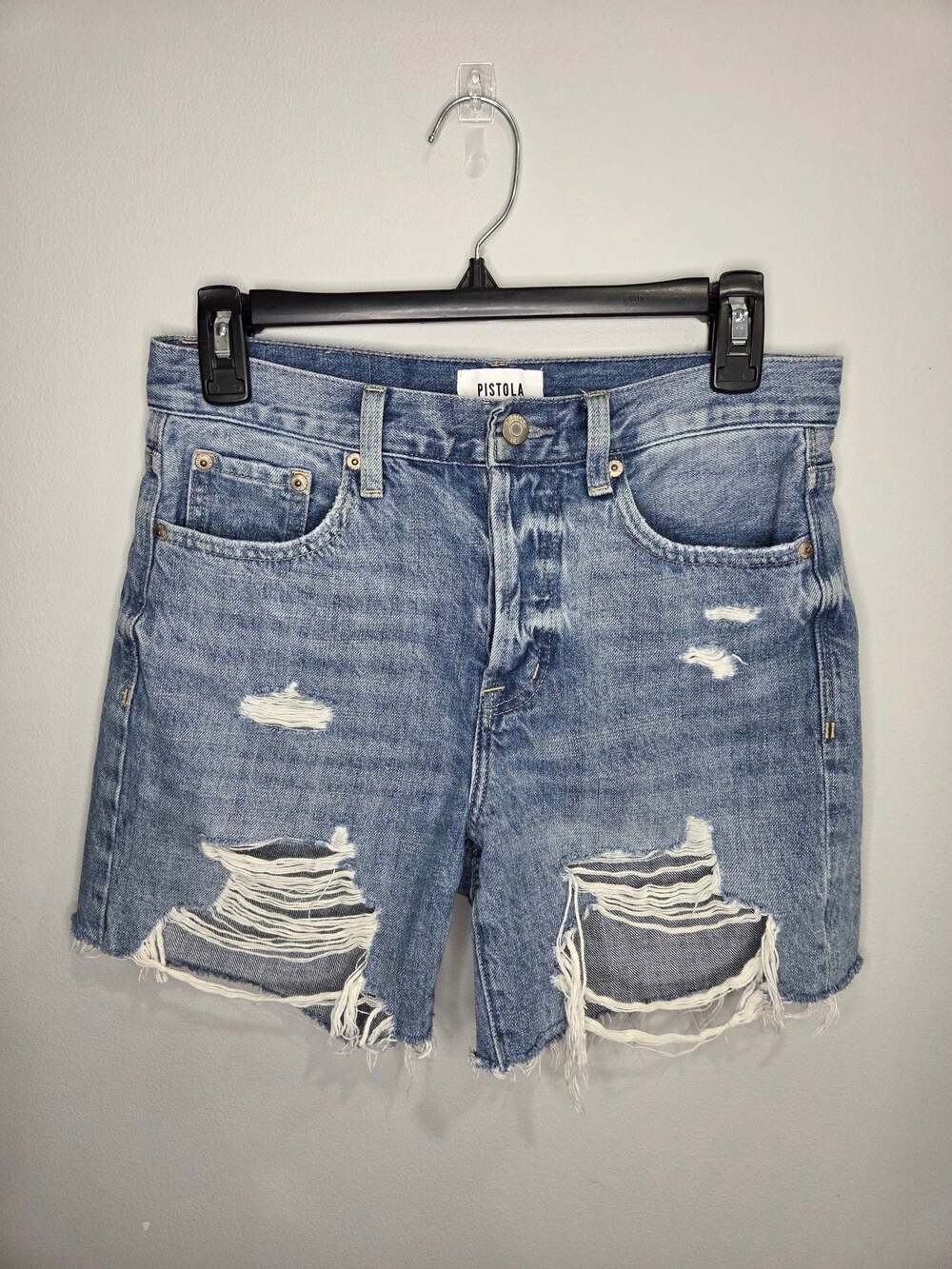 Pistola Devin High Rise‎ Distressed Denim Cut-Off Shorts